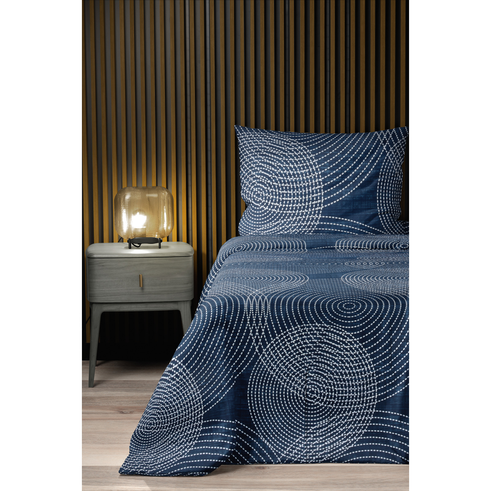 Bettwäsche Renforcé Geometrie Navy 200x210 2x65x65 Bettanzug Fra