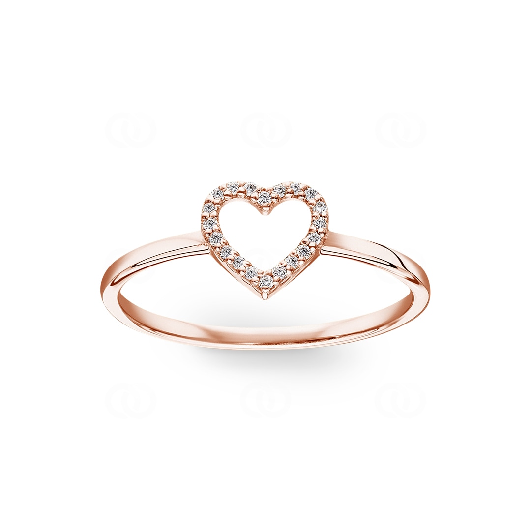 Damenring 750/18 K Roségold Herz mit Diamanten 0.05 ct H/si