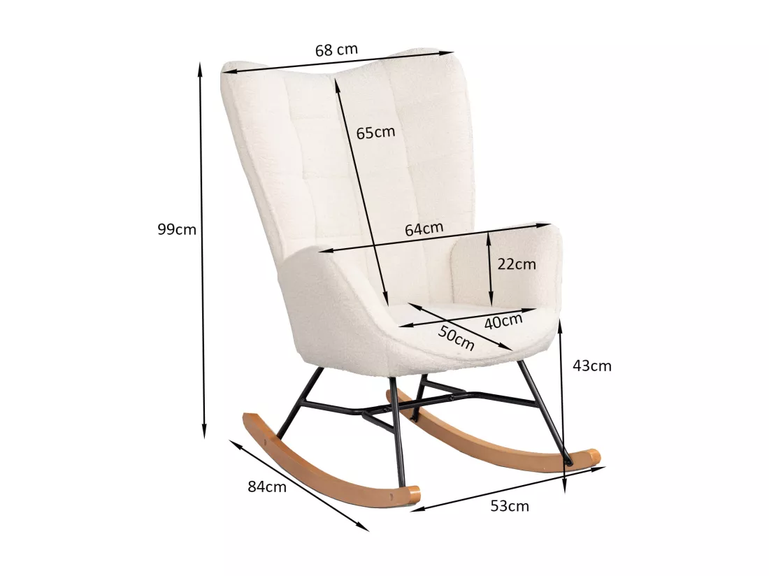 MEUBLES COSY Fauteuil à Bascule Allaitement Scandinave Chaise Loisir et Repos en Bouclette avec Pieds en E' Bois Métal pour Salon, Chambre, Massif, Beige, 66x84x97cm