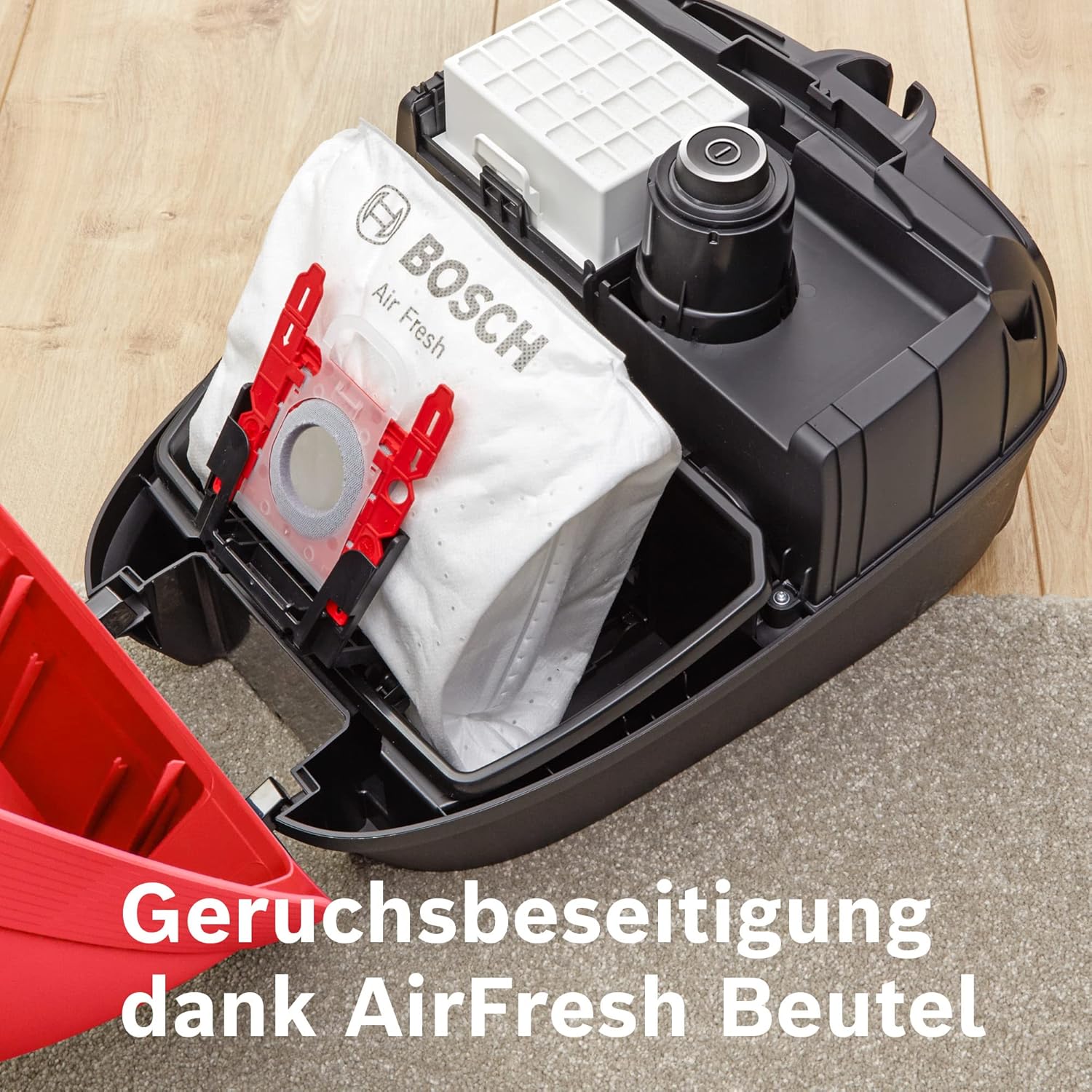 Bosch Staubsauger Mit Beutel ProAnimal Serie 6 BGL6TPET, Bodenstaubsauger, Ideal Für Tierhaare Und Allergiker, Hygiene-Filter, Für Parkett, Teppich, Fliesen, Starke Saugkraft, 700 W, Rot