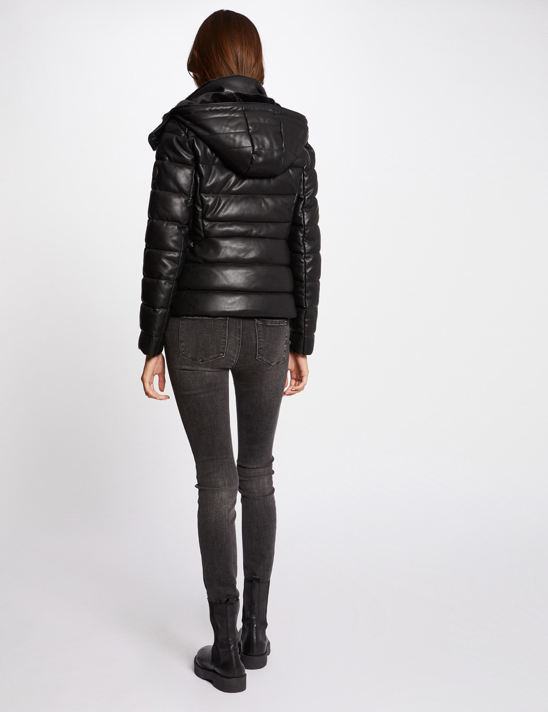 Doudoune droite à capuche noir femme - noir