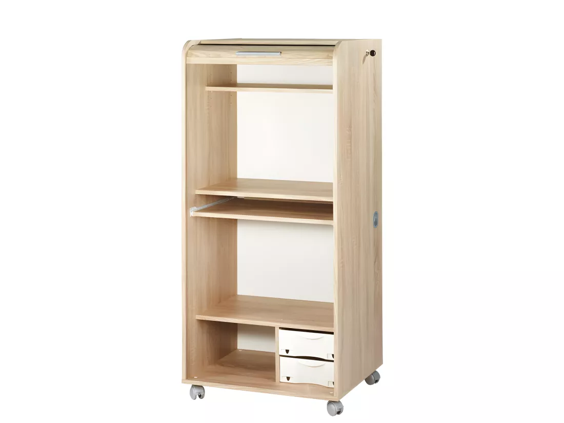 Armoire Informatique Mobile Chêne 2 Tiroirs 5 Niches L 65.2 H 139.9 P 53.1 cm - Coloris: Bambous 912