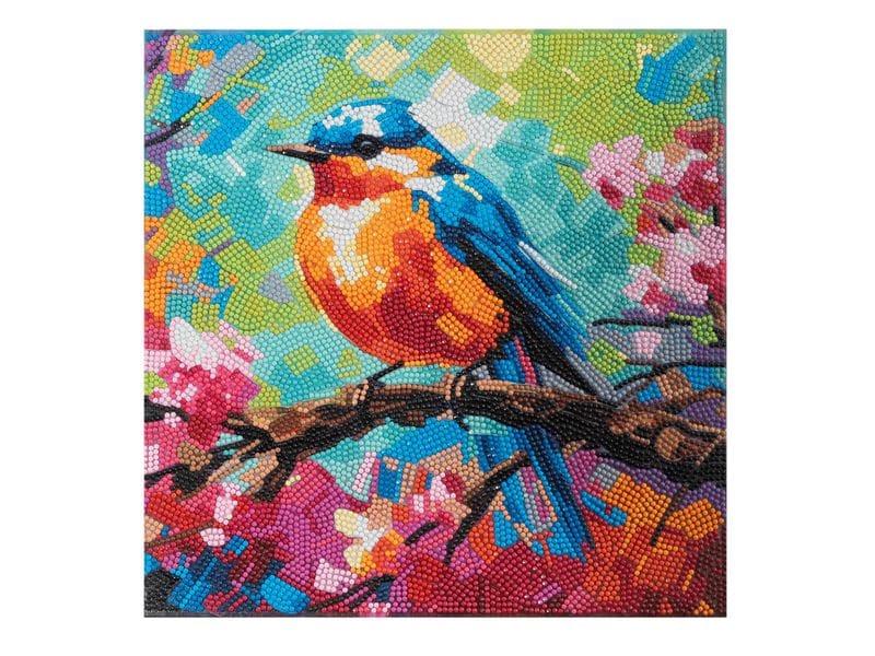 CRAFT Buddy Bastelset Spring Robin Crystal Art Kit 30 x 30 Leinwand-Set