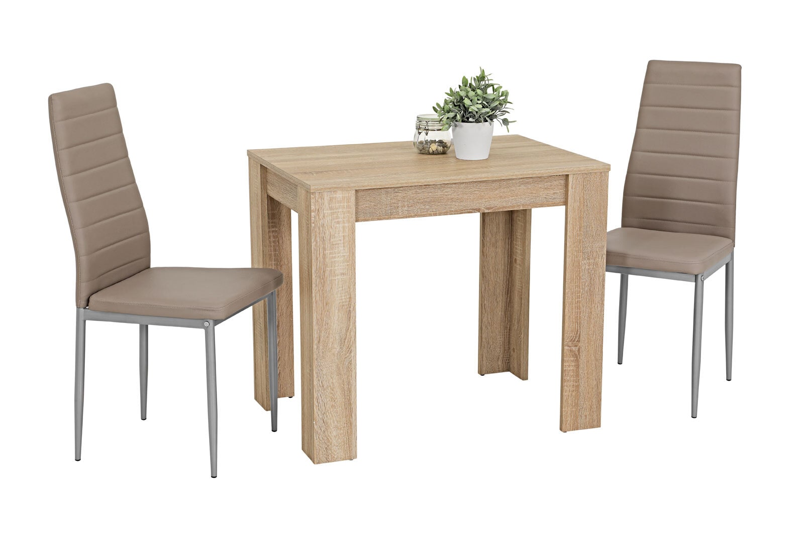 Stuhl Simone Lederlook Cappuccino / Rundrohrfüße alufarbig