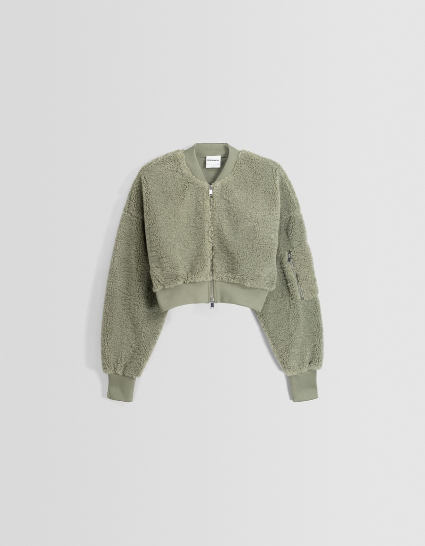 Moletom com zíper em imitação de pele de carneiro