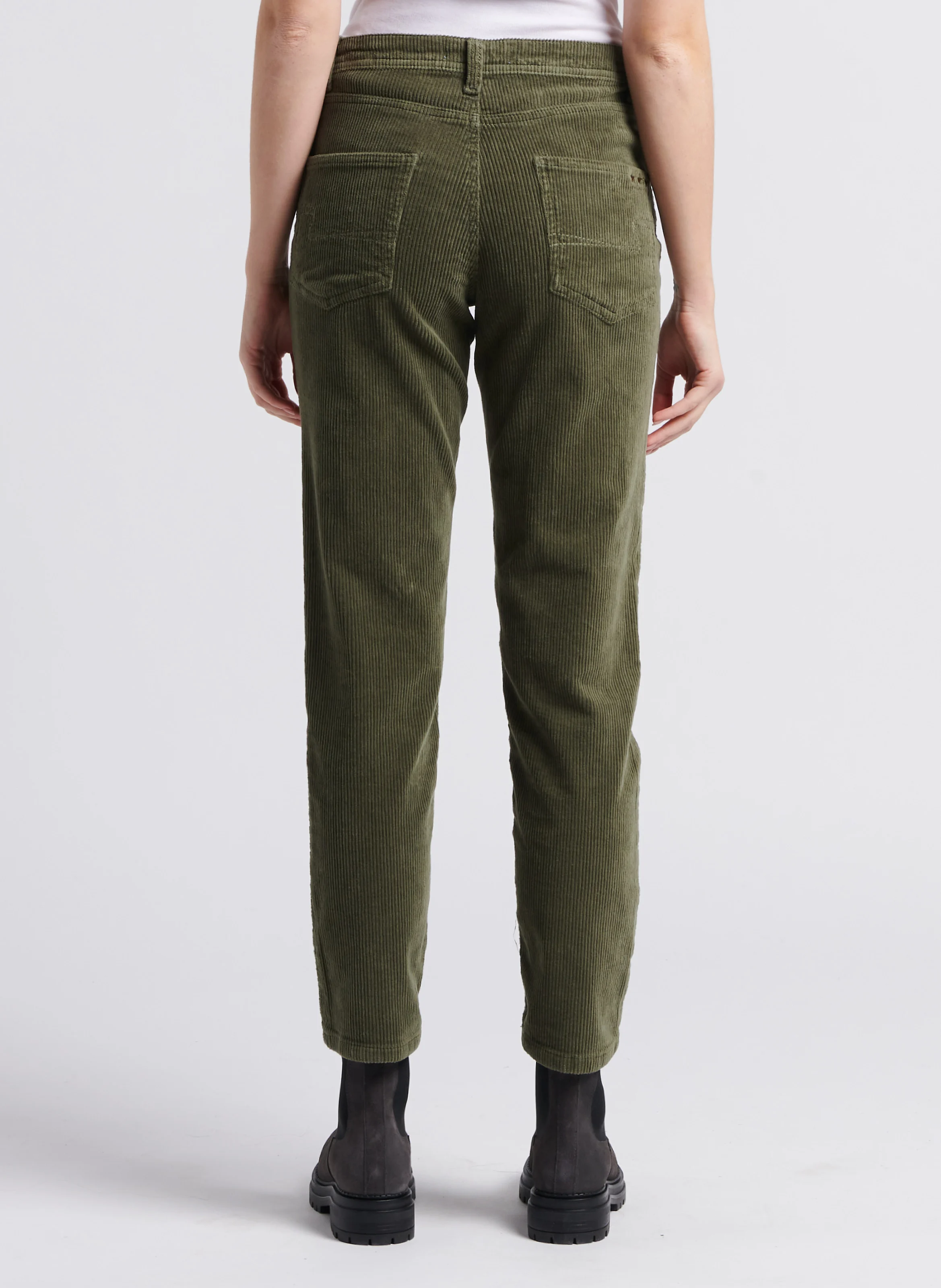 PAVLINA - Pantalon droit velours côtelé en coton stretch| Vert