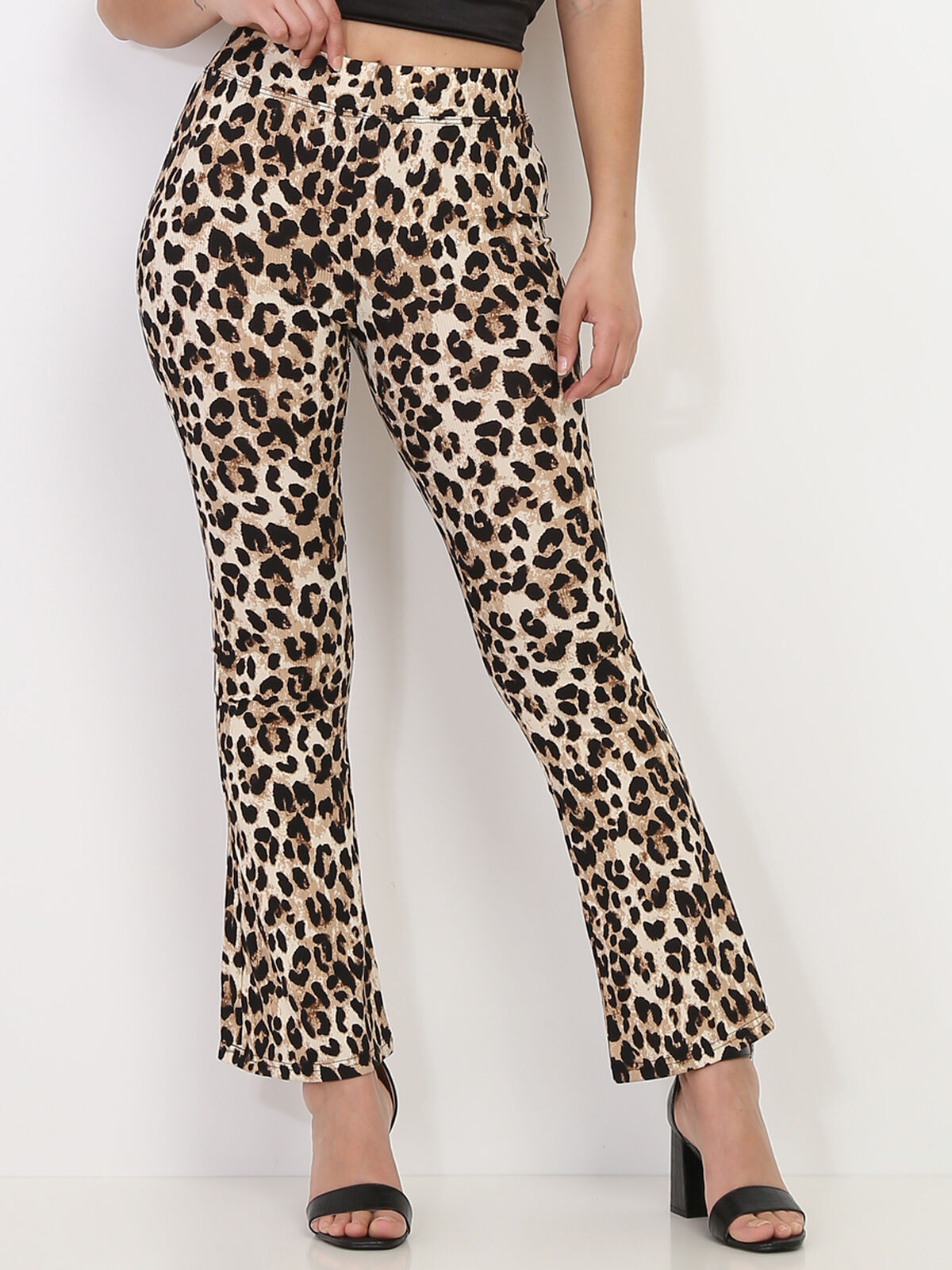 Pantalon flare à imprimé animal- Marron