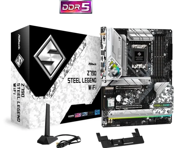 ASRock Z790 Steel Legend WiFi - Bundkort - ATX - LGA1700 sokkel - Z790 Chipset - USB-C 3.2 Gen 2x2, USB-C 3.2 Gen2, USB 3.2 Gen 2, USB 3.2 Gen 1 - 2.5 Gigabit LAN, Wi-Fi 6E, Bluetooth - onboard grafik (CPU påkrævet) - HD Audio (8-kanaler)