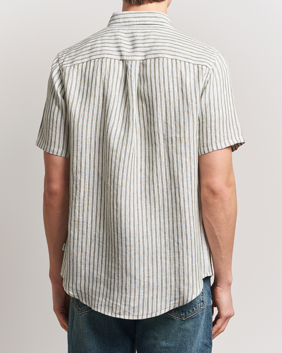 Les Deux Kris Linen Short Sleeve Shirt Ivory/Green