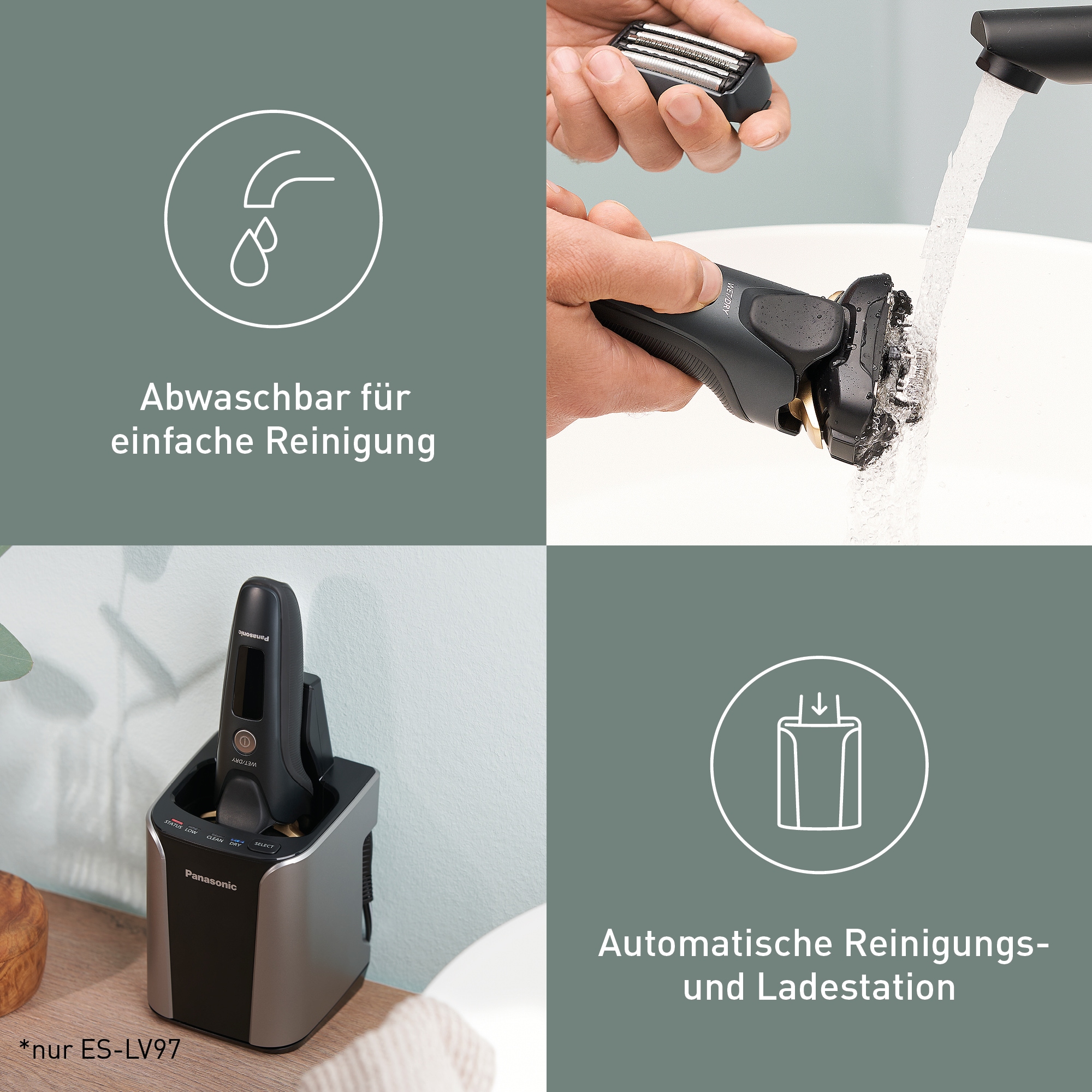 Panasonic Elektrorasierer »ES-LV97-K803, Nass/Trocken-Rasierer« Clean&Charge-Station ausklappbarer Langhaarschneider Linearmotor, inkl. Reinigungs-& Ladestation
