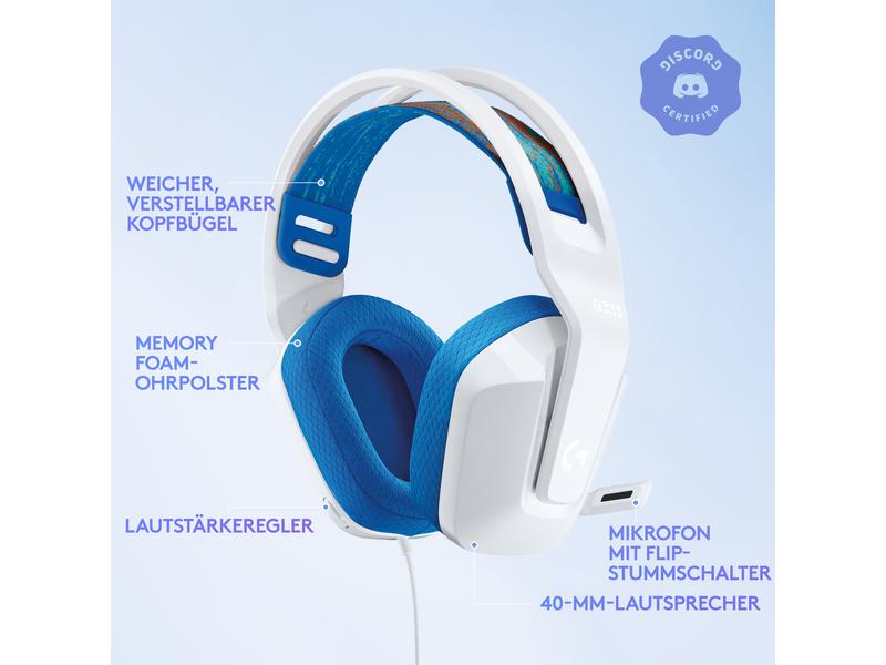 Logitech Headset G335 Gaming Weiss Komfortables Gaming-Headset für PC und Spielkonsolen