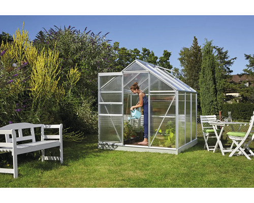 Vitavia Comet 3800 kas, 4 mm dubbelwandige polycarbonaat panelen, inclusief fundering, 195x195 cm, geanodiseerd aluminium