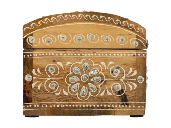 Coffret à bijoux en bois peint artisanal marron 18x14x11,5h