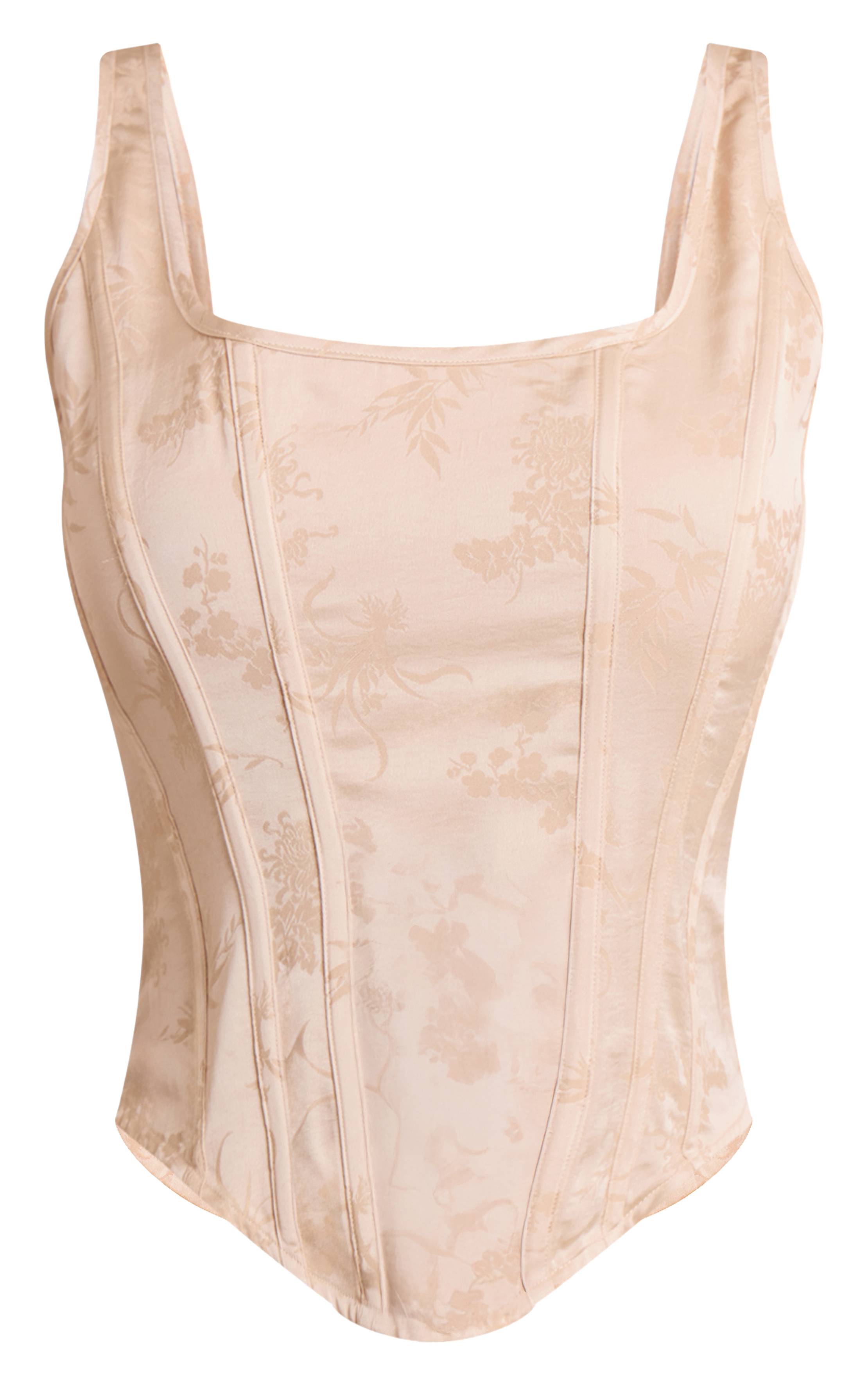 Crème Corset Long Dévoré À Baleines Avec Ourlet Plongeant