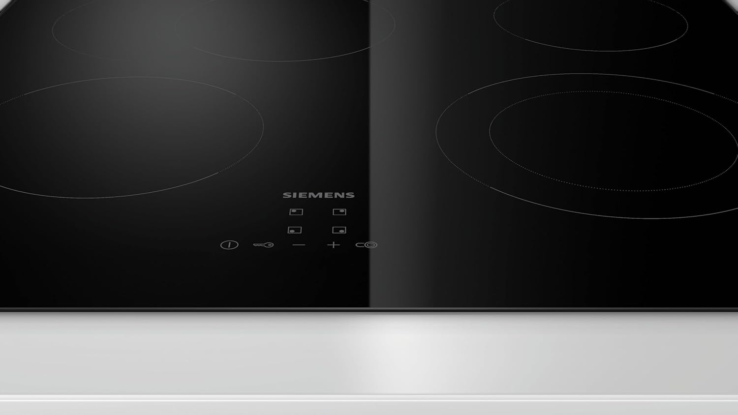 Siemens ET61RBNA1E, iQ300, Elektro-Kochfeld 60 cm, autark, Rahmenlos aufliegend, Made in Germany, touchControl, Zuschaltbare Bräterzone, Zweikreiz-Kochzone 21 cm, Sicherheitsabschaltung, Schwarz