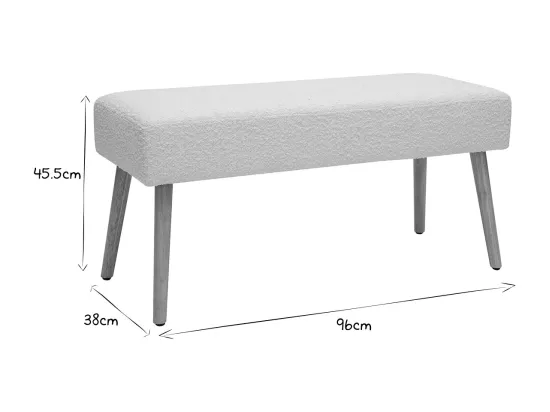 Banc scandinave capitonné en tissu effet laine bouclée blanc et bois clair L96 cm GUESTA