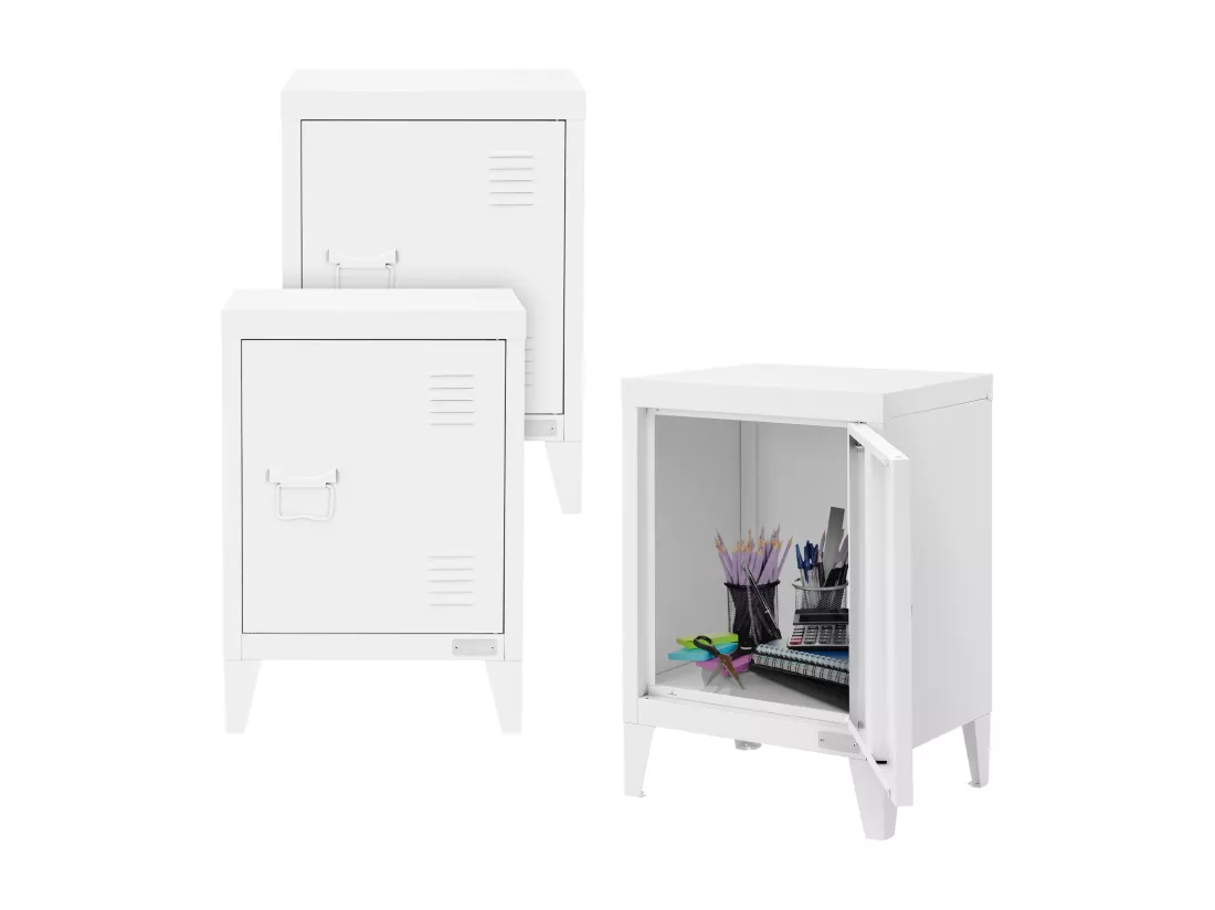 Lot de 3x armoire de classement blanc en acier 40x30x57,5 cm table de chevet