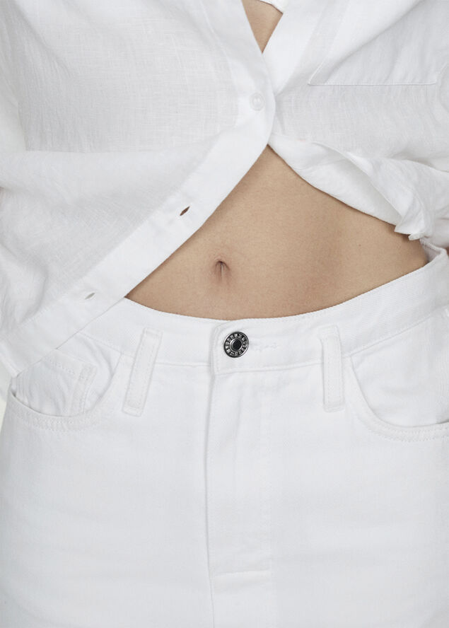 MANGO Slit denim skirt White
