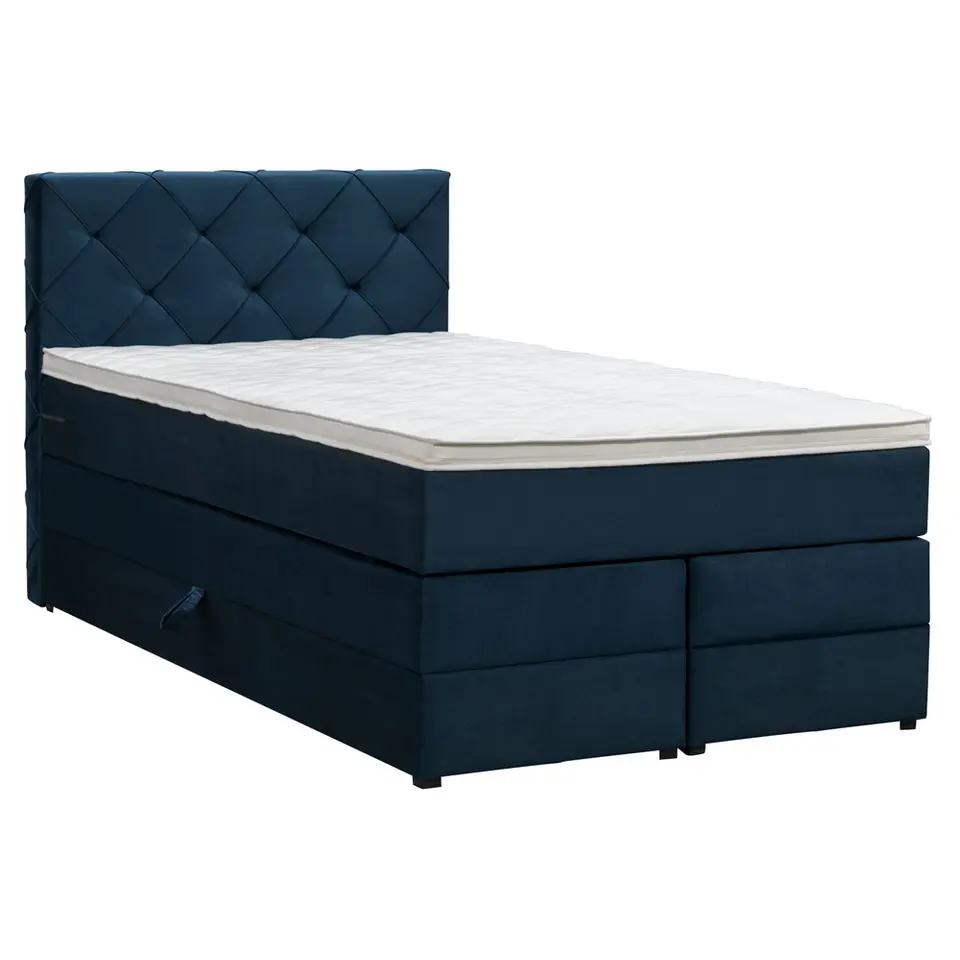 Boxspring met opbergruimte Liv geruit - blauw - 120x200 cm