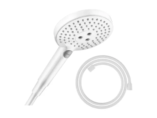 Pommeau de douche HANSGROHE Raindance Select S EcoSmart 120 3 jets blanc mat + flexible de douche HANSGROHE Designflex 200 cm blanc mat