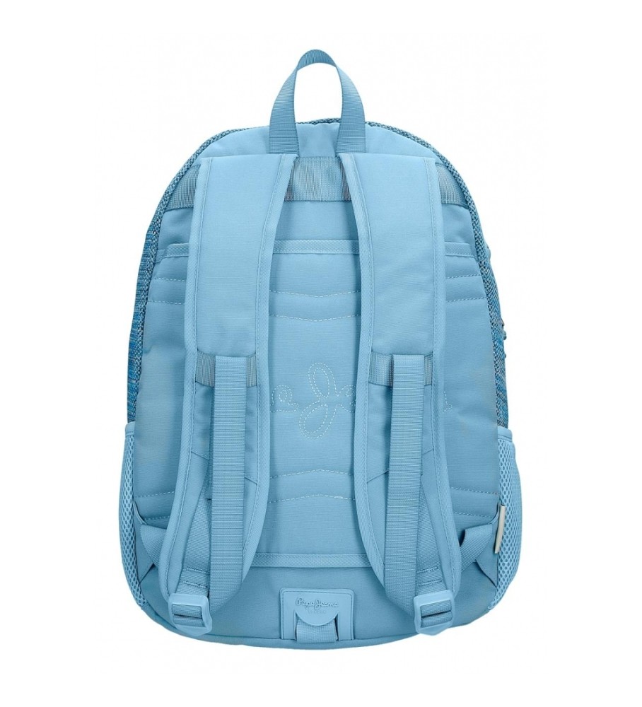 Mochila Pepe Jeans Lena, com zíper duplo ajustável, azul.