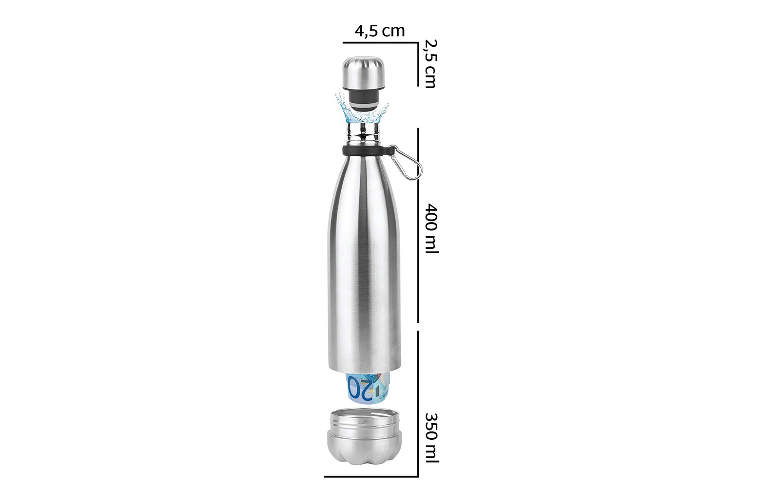 kh-Security Hidden Safe (Ausführung: Edelstahlflasche) Silber
