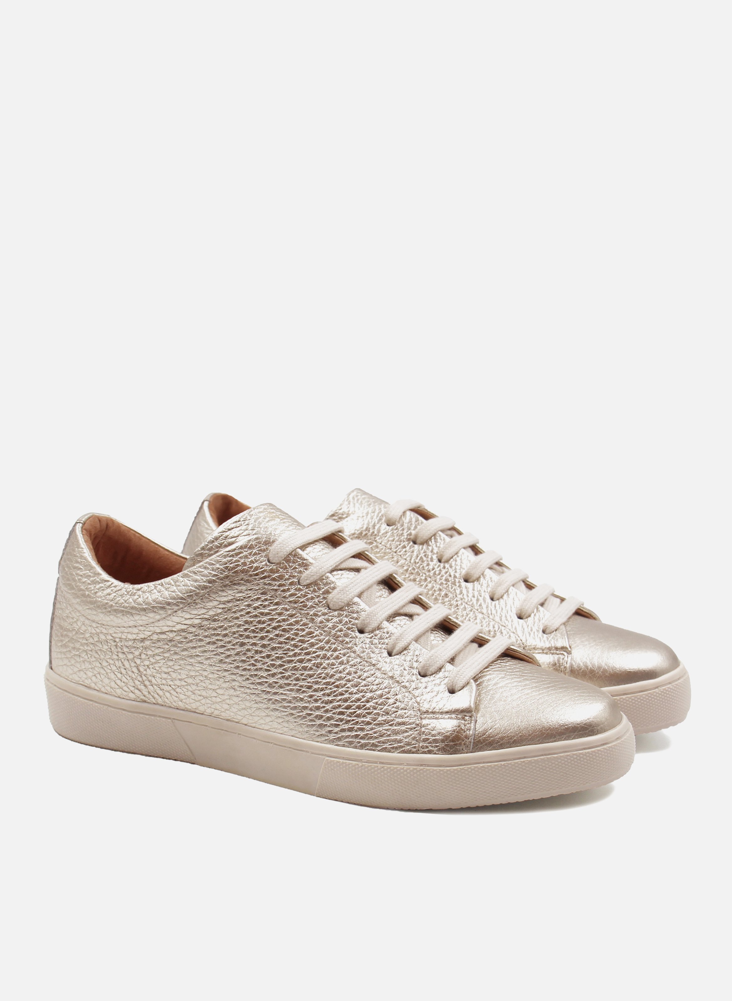 Tennis lacet cuir métalisé | Doré