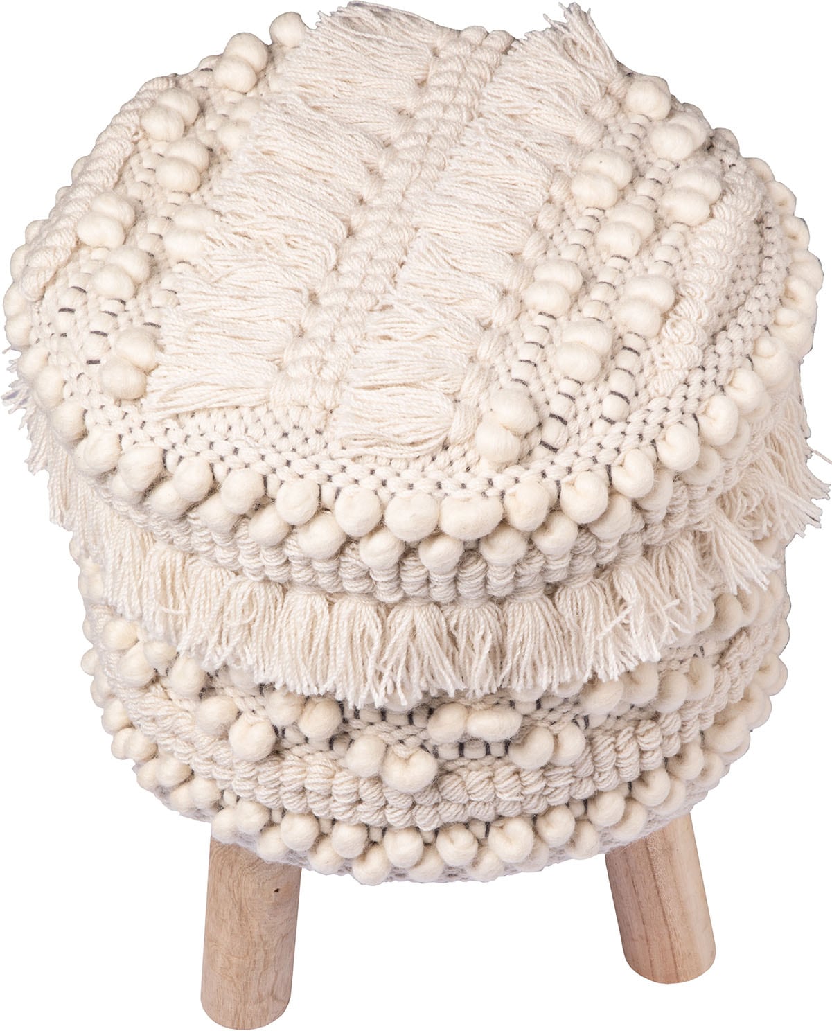 Kayoom Sitzhocker »Hocker Bohist 325, charaktergebende Strukturen mit Fransen und Quasten« 1 Stk. tlg. handgefertigtes Unikat, Boho-Style, gut kombinierbar