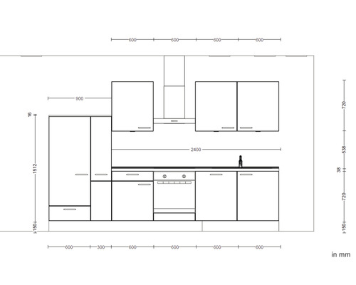 Nobilia Elements keukenblok met apparatuur Urban 330 cm alpinewit mat voorgemonteerde variant links 4004539052925
