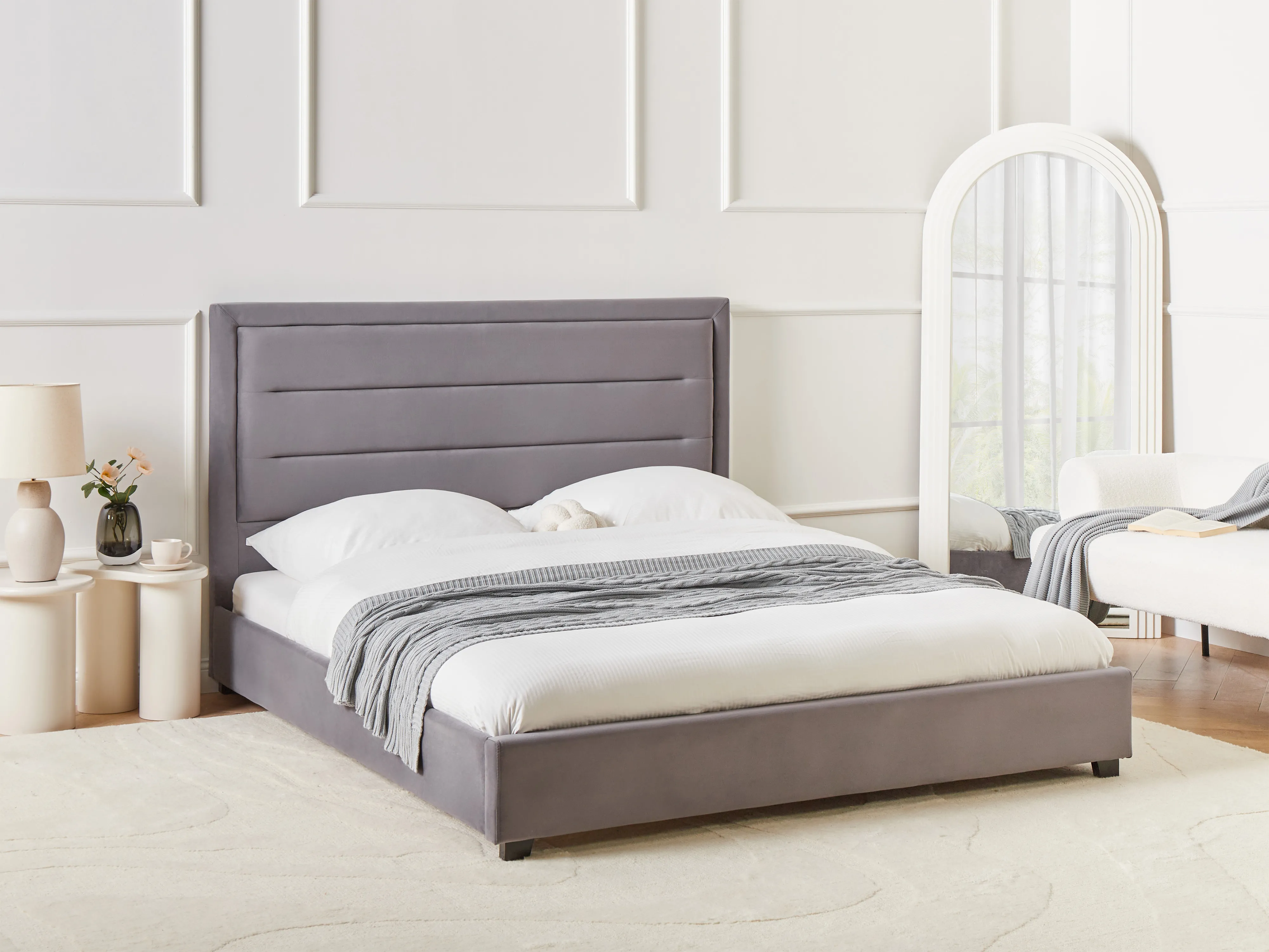 Waterbed Fluweel ROUEN 160 x 200 cm Donkergrijs