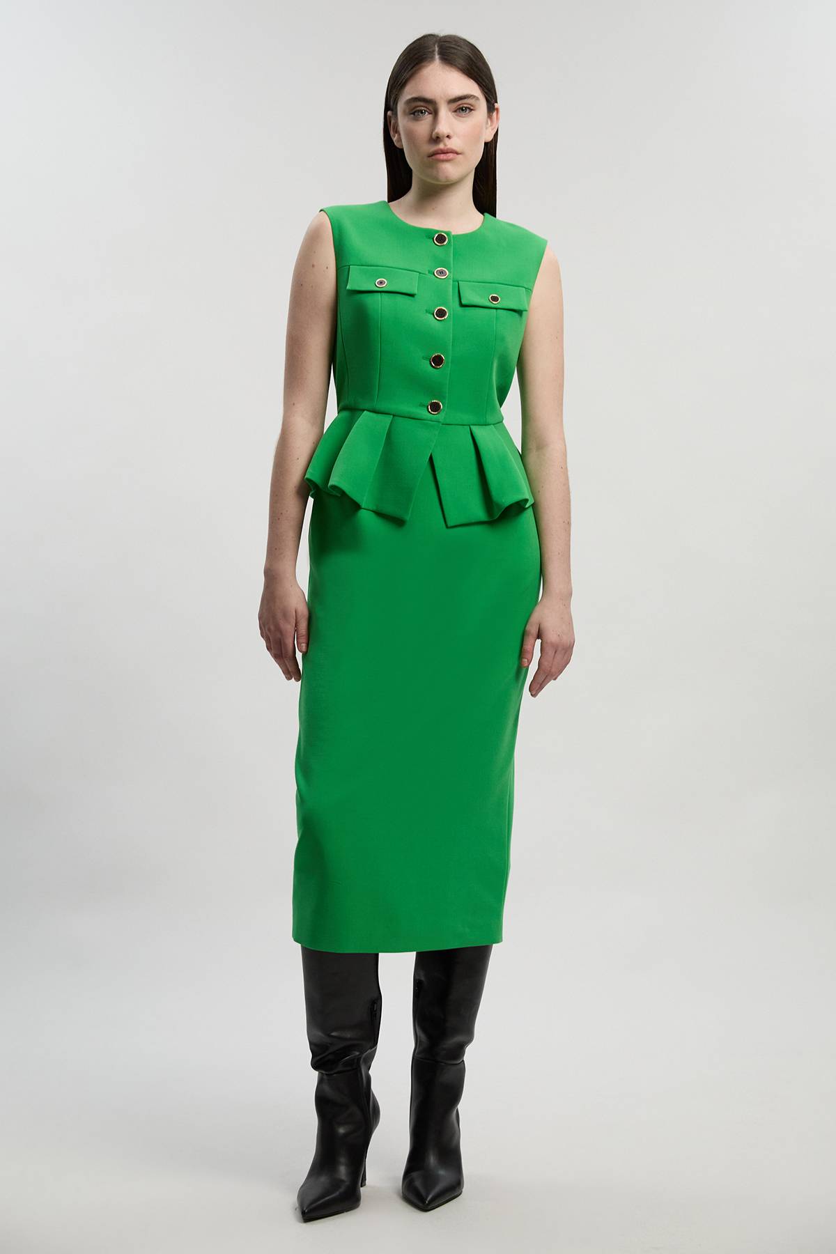 KarenMillen Robe Midi Ajustée À Basque En Tissu Stretch Compact