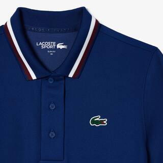 Polo Sport avec col rayé contrasté en piqué Manches Courtes - Bleu - Lacoste - Femme