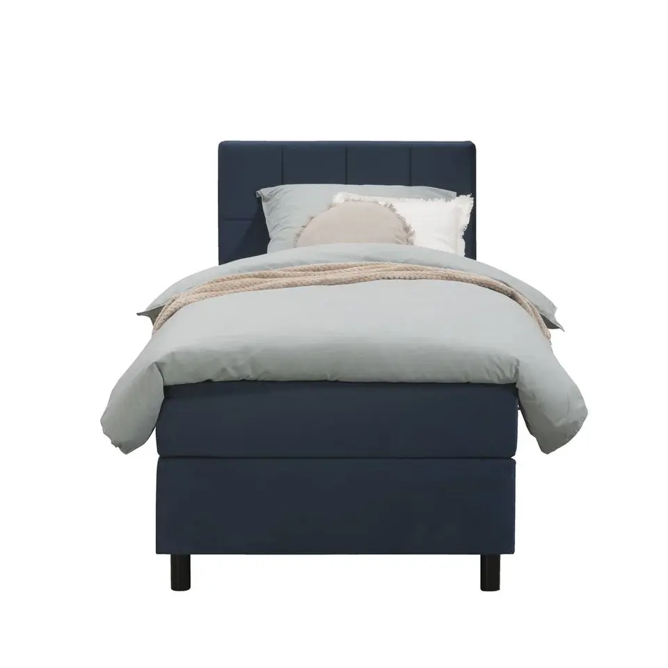 Boxspring Liv geblokt - blauw - 90x200 cm - ronde poot