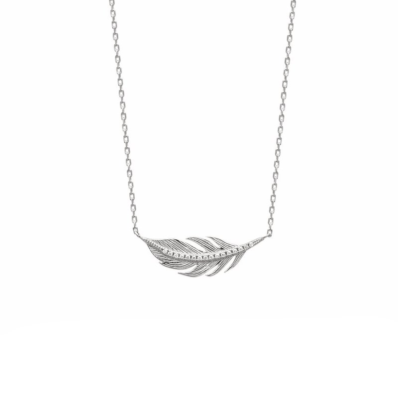Collier plume sertie d'oxyde de zirconium Argent 925 Rhodié