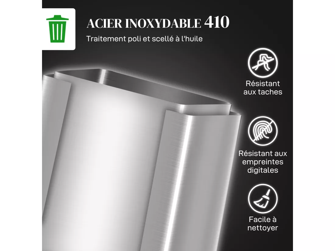 Poubelle de cuisine de 2 x 20L poubelle à pédale 2 compartiments, en acier inoxydable avec couvercle à fermeture douce, seaux amovibles, 41,8L x 36,7l x 58H cm argenté