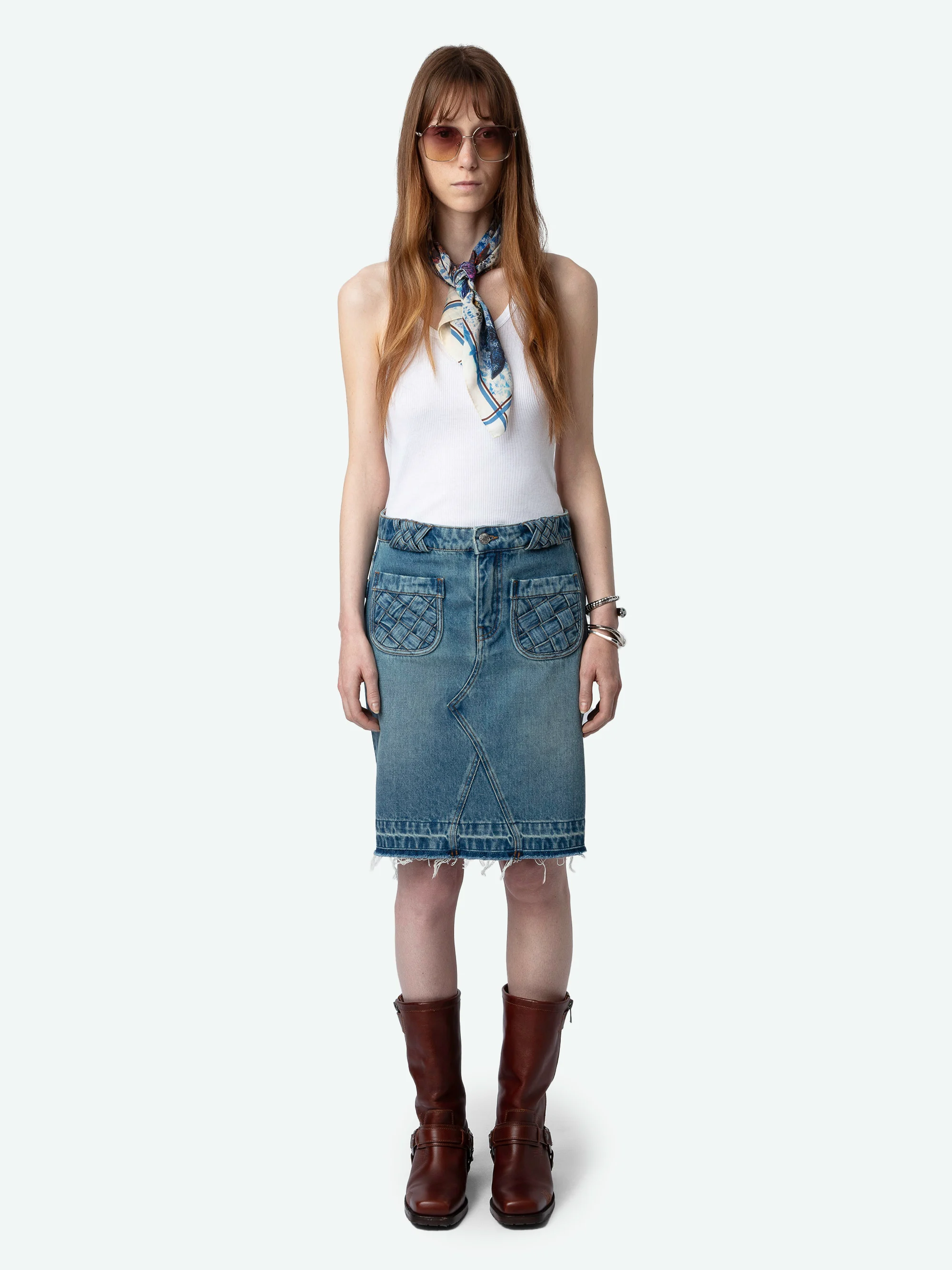 JINGLE - Jupe courte denim délavé en coton bio | Bleu