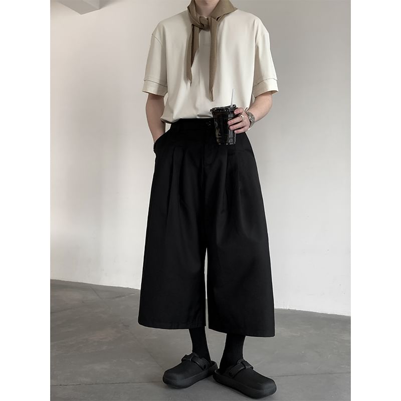 Freehop - Hoge taille effen capri broek met wijde pijpen