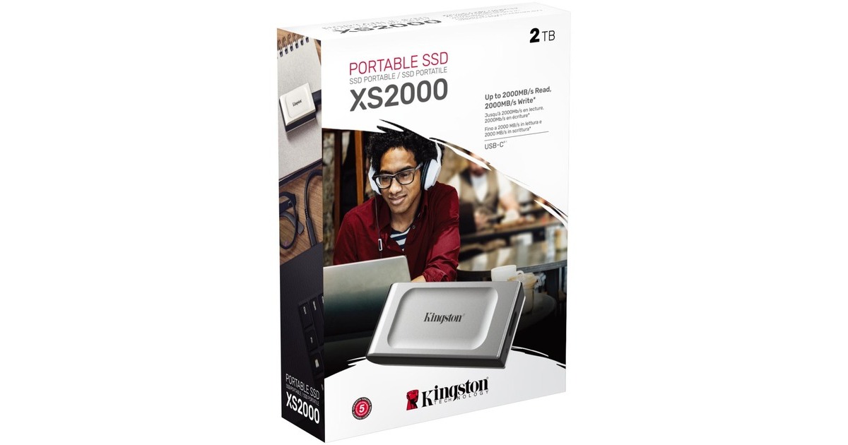 KingstonXS2000 Portable 2 TB externe SSD  (Zilver/zwart, SXS2000/2000G, USB-C 3.2 (20 Gbit/s))