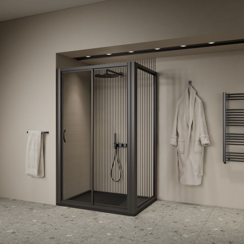 BWS - Luad - Douchecabine - Zwart - Veiligheidsglas - Schuifdeur