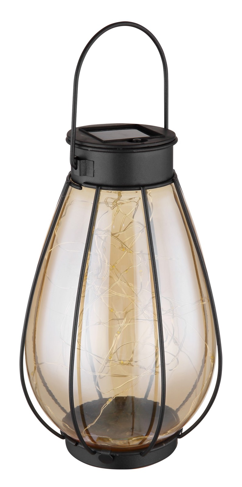 LED-Solar-Laterne - schwarz matt - Glas amber