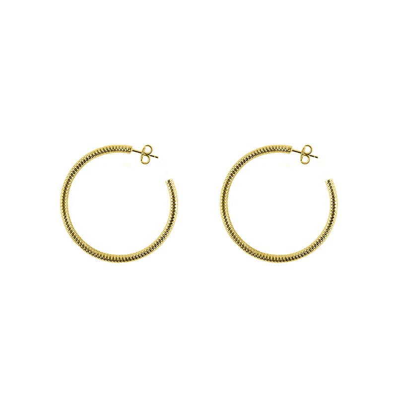Boucles D'oreilles Moyenne En Argent Créoles Tubes Modèle Doré Diamètre 45mm