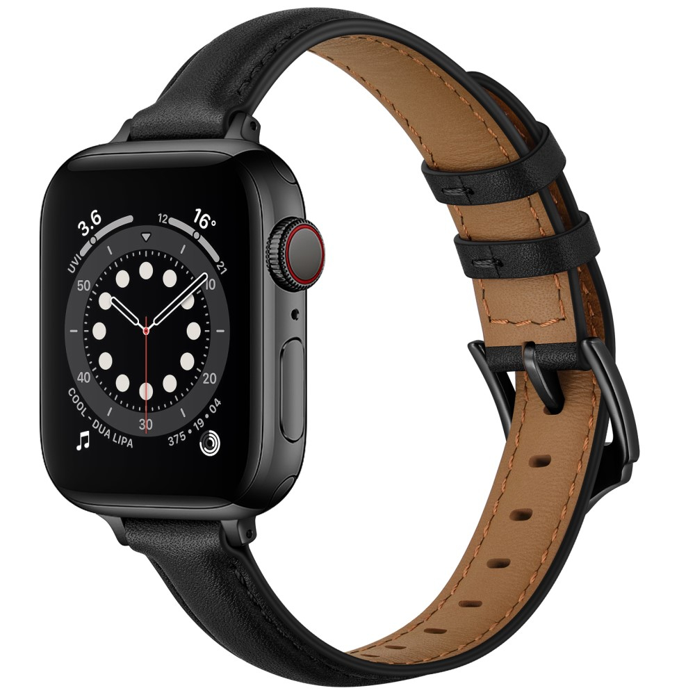Apple Watch (42/41/40/38 mm) Echtleder Ersatz Armband mit Dornschliesse (Gelenkumfang 156-221 mm) - Schwarz