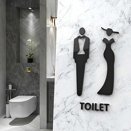 (3-tlg. Set) 16cm Acryl Toiletten Piktogramm Sticker WC Damen / Herren Aufkleber - Schwarz