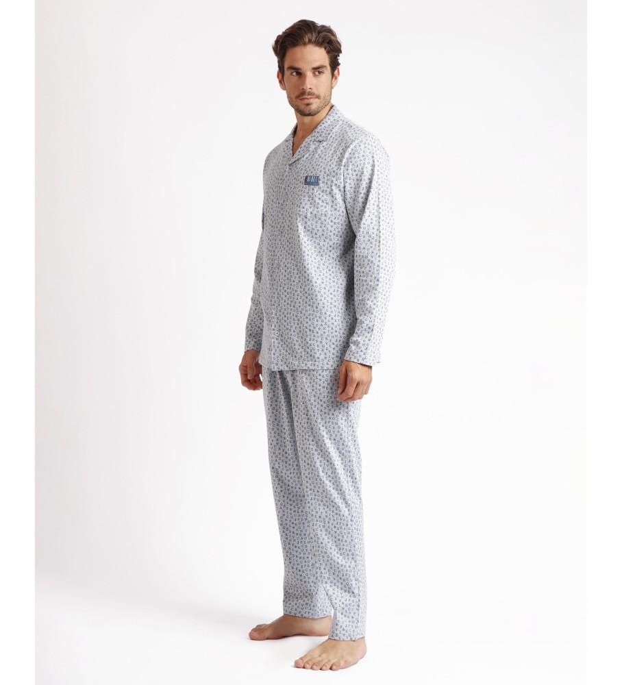 Pijama aberto Antonio Miro de manga comprida, cor cinza máquina de escrever.