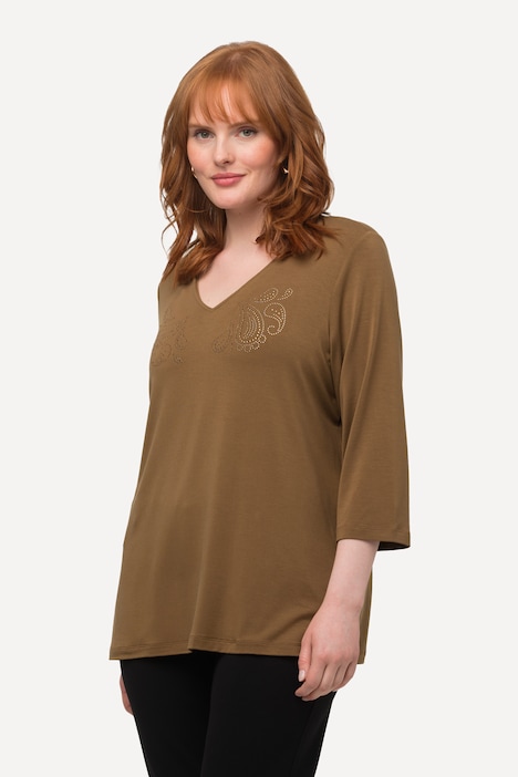 Shirt, Paisley-Design, Classic, V-Ausschnitt, 3/4-Arm