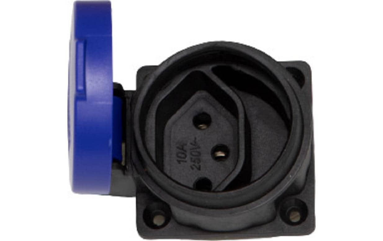 Einbausteckdose T13 IP55 Blau / SchwarzIP55, T13 Einbaudose mit Klappdeckel, 230 V, 10A