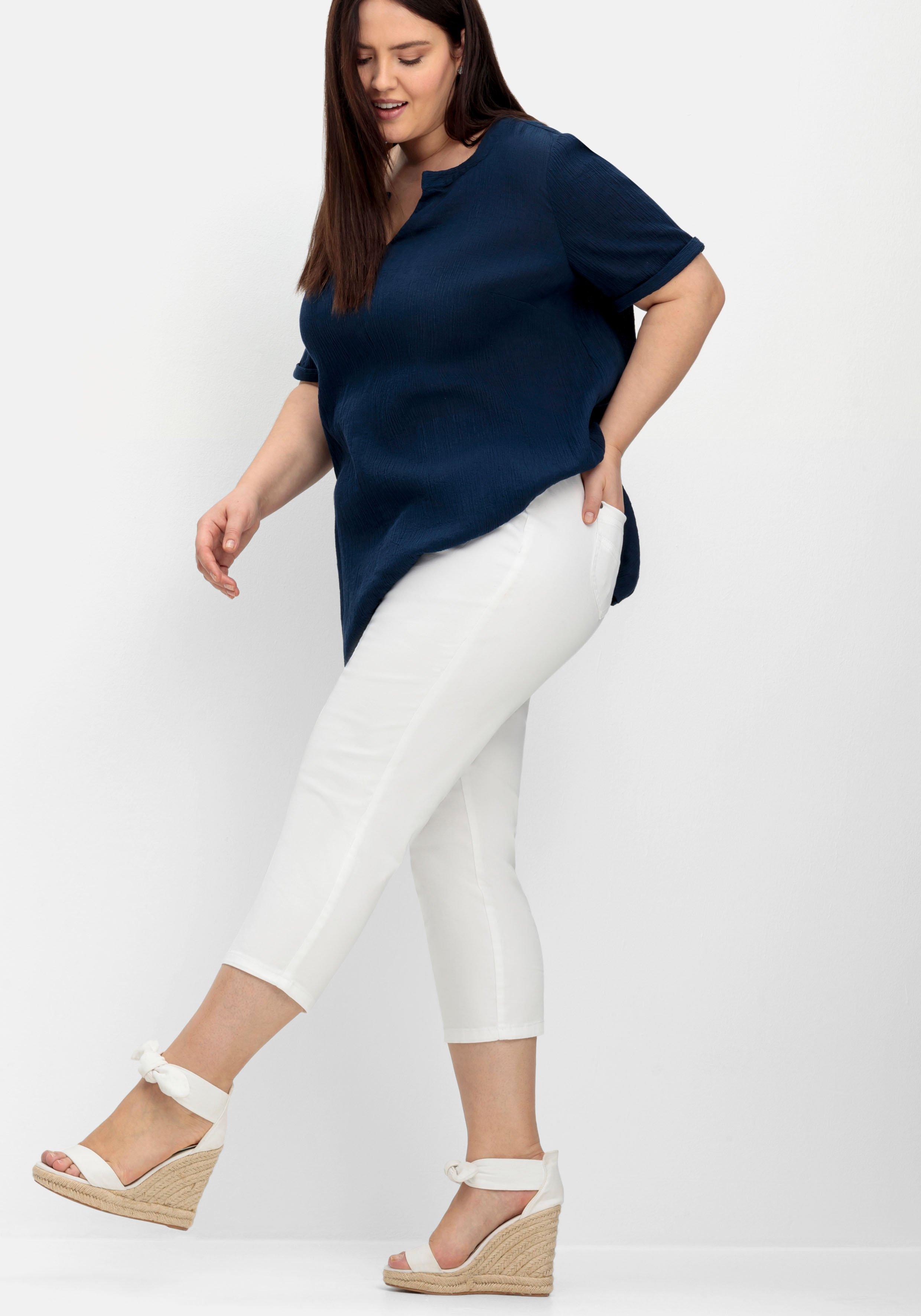Schmale 7/8-Hose mit Gummibund, aus Twill