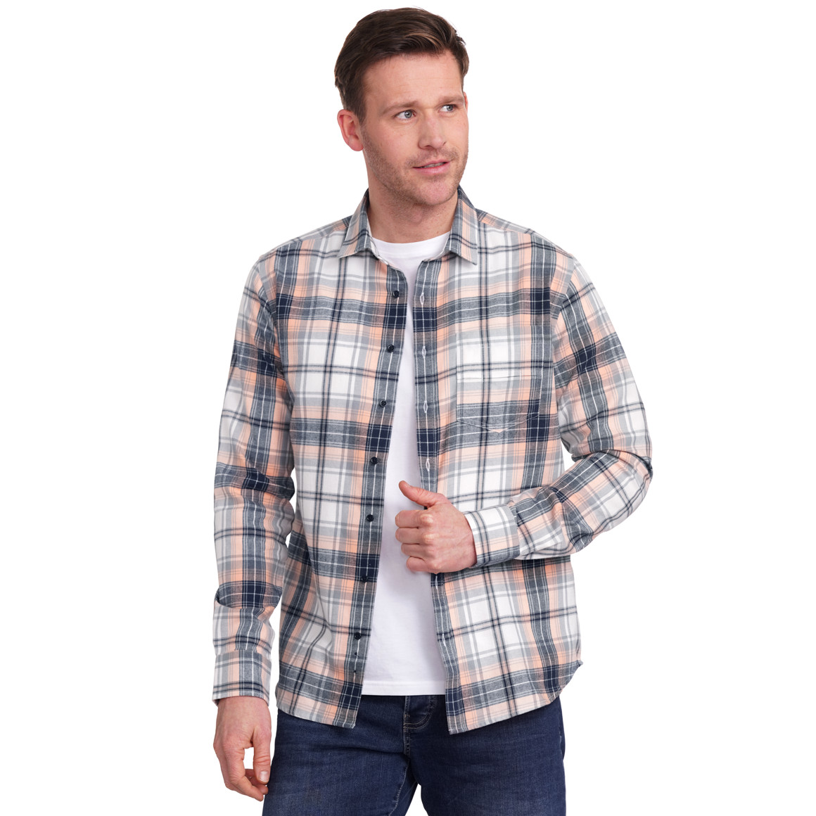 Herren Hemd kariert hellorange / dunkelblau / hellgrau