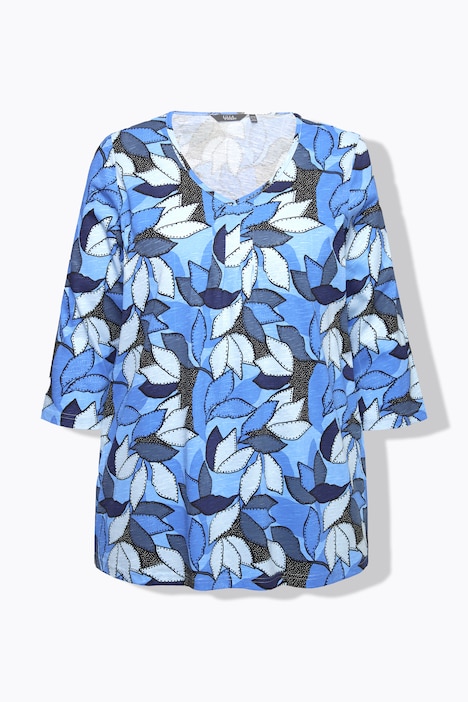 Shirt, Blätter, A-Linie, V-Ausschnitt, 3/4-Arm