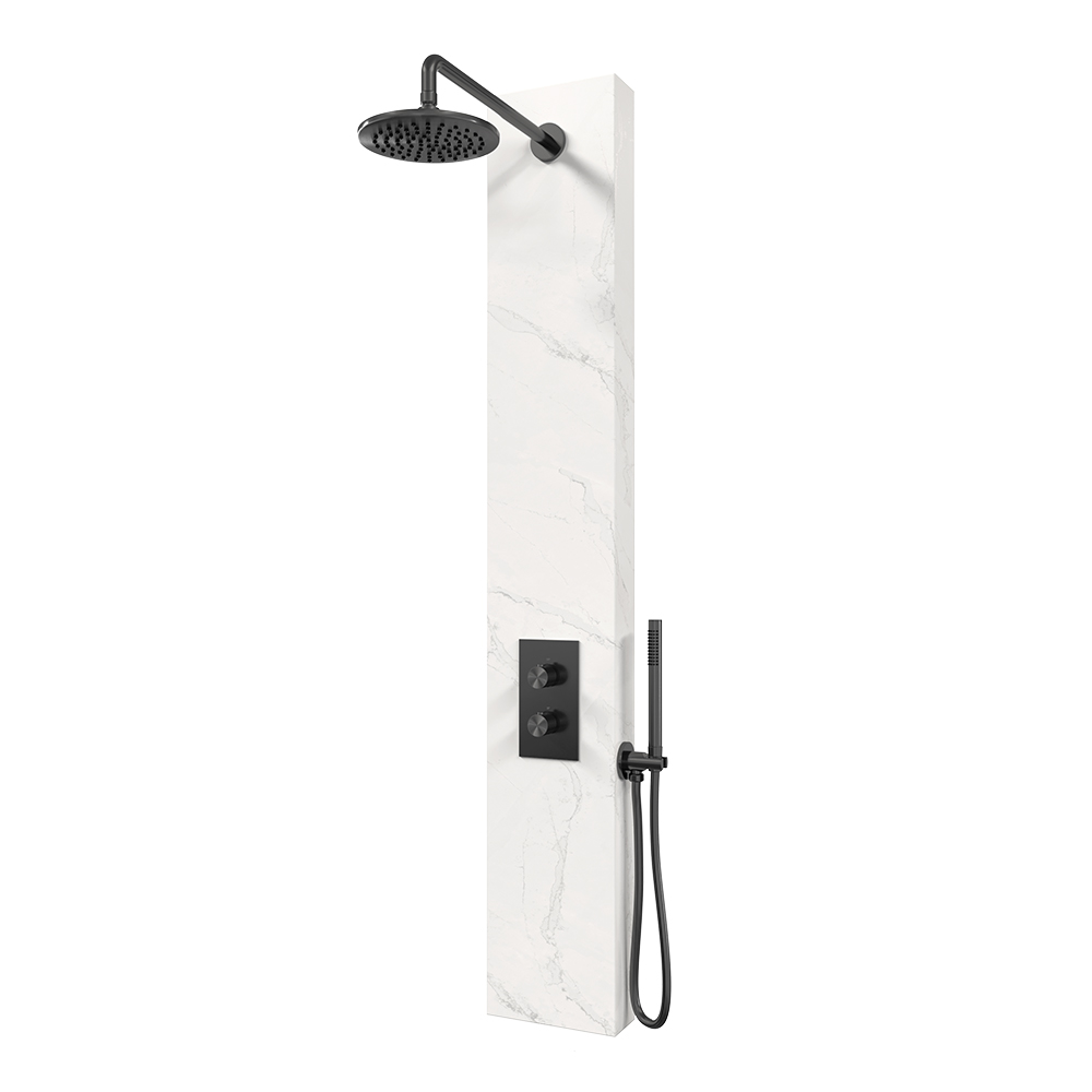 Brauer Gunmetal Edition thermostatisch douchepaneel calacatta gold met 20cm hoofddouche en staafhanddouche gunmetal geborsteld PVD